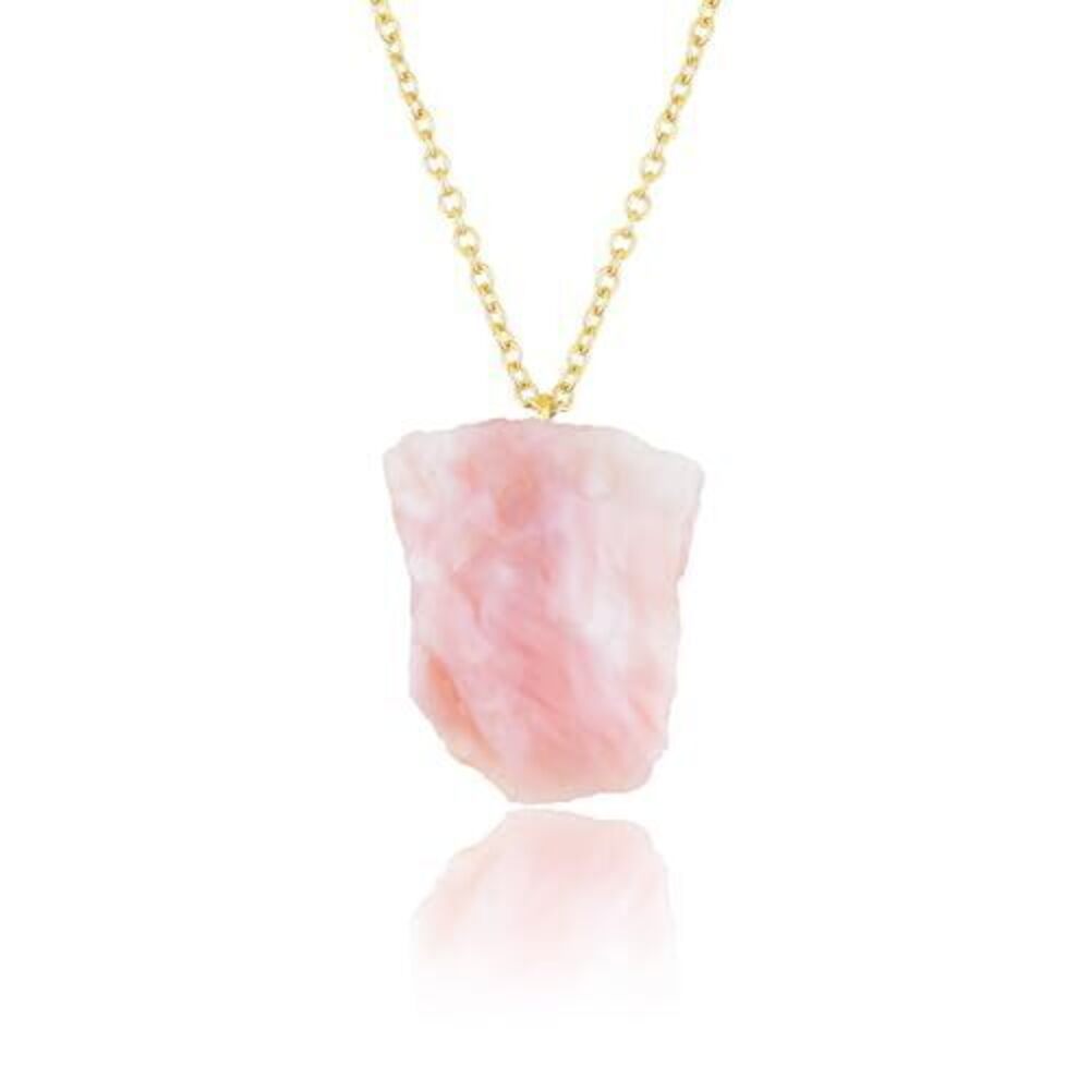 2475 Raw Pink Opal Gemstone Necklace – Natural Crystal Pendant on 18K Gold